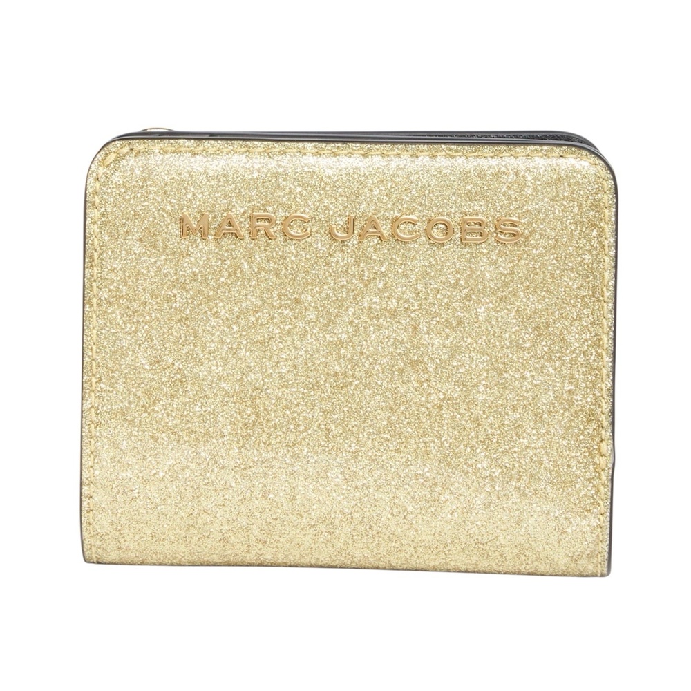 Marc Jacobs Wallet Mini Glitter Compact Womens Gold Leather Zip Around Y2K